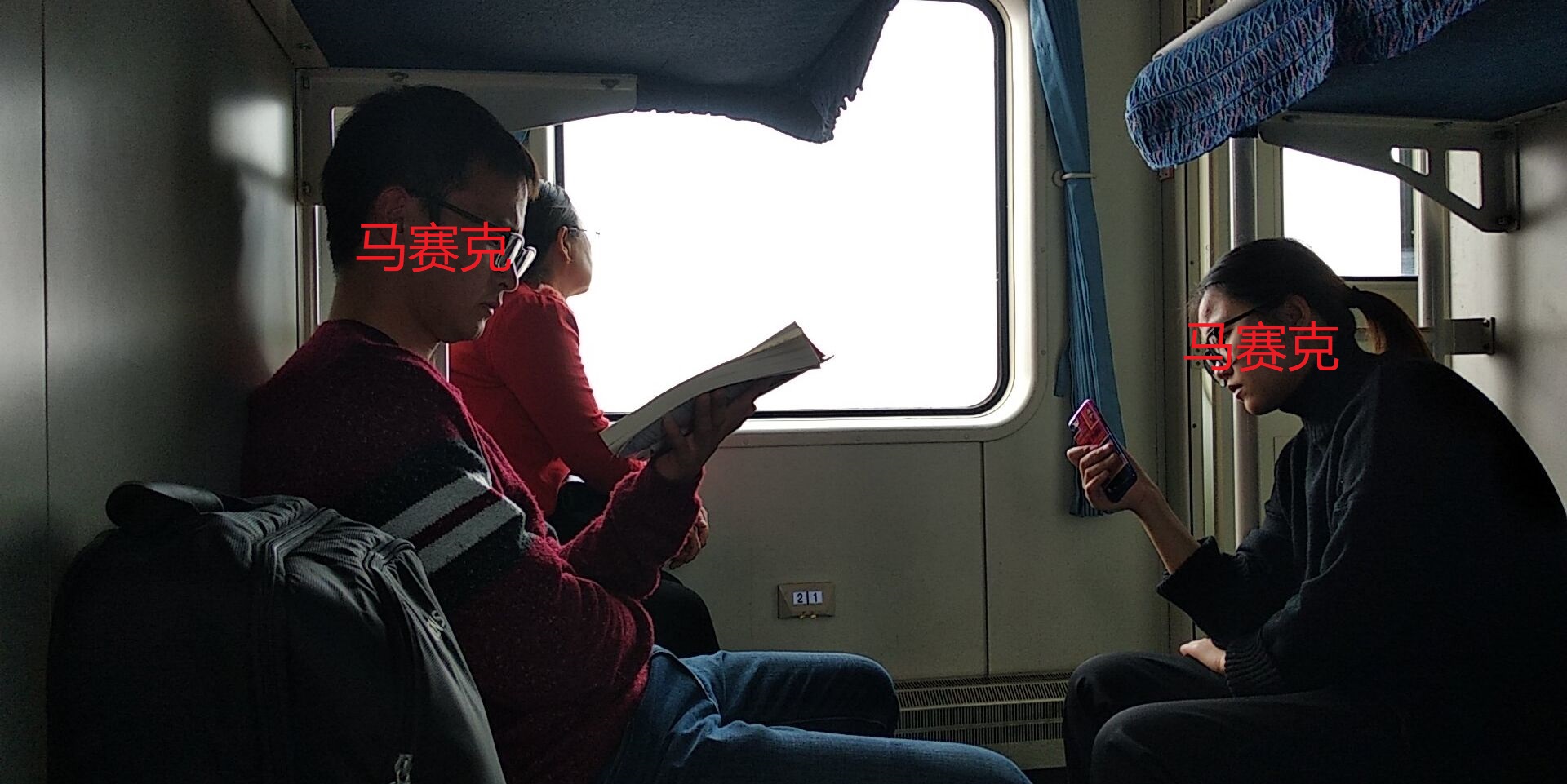 火车上看书的人